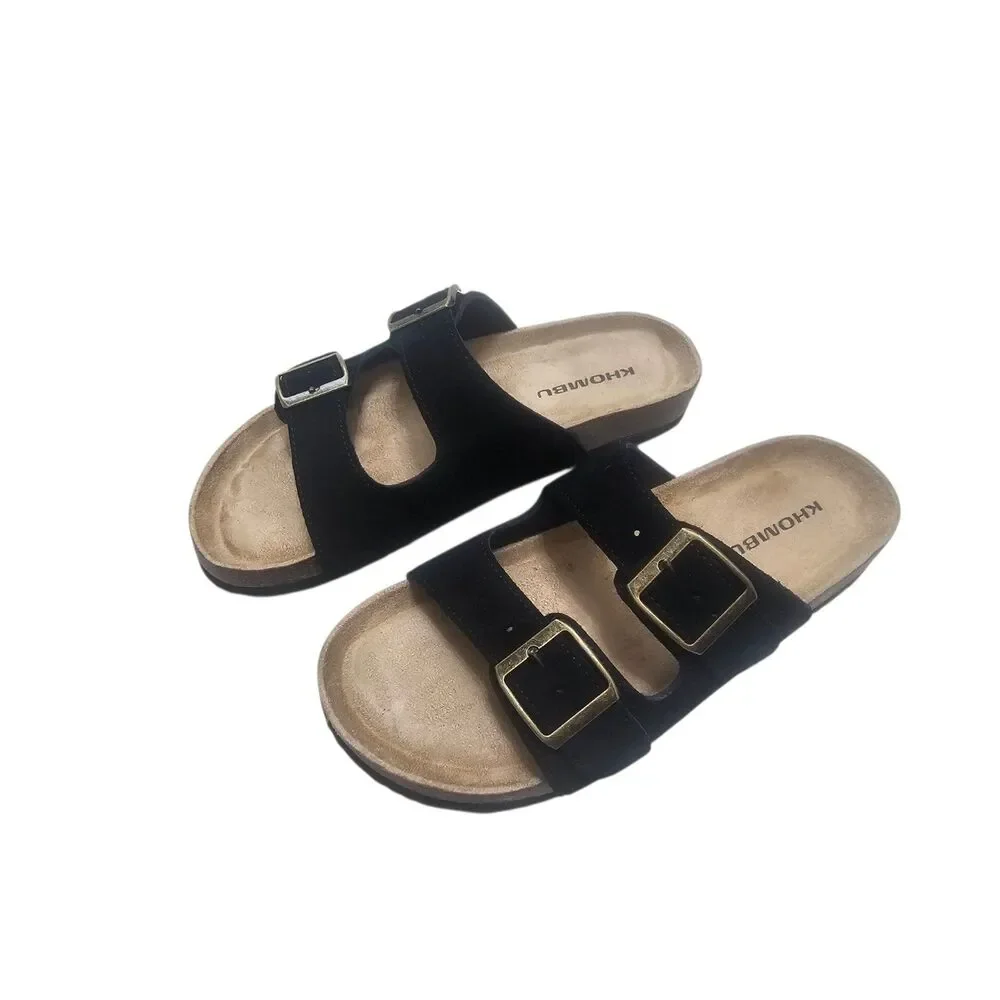 New Khombu Ashville Women's Leather Sandals Black 6